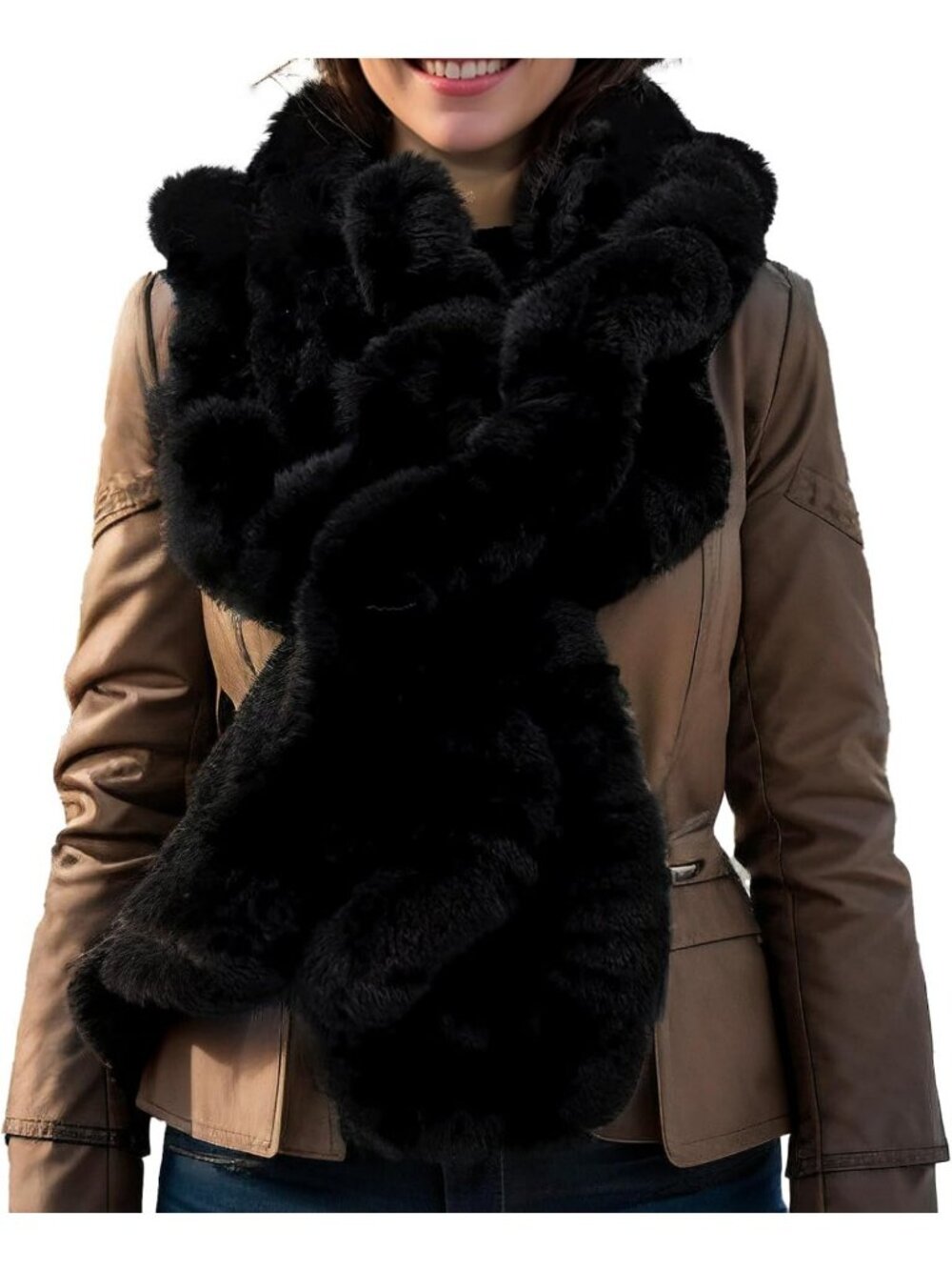 Cozy Natural Rex Rabbit Fur Scarf | Furry Neck Warmer for Outdoor Style